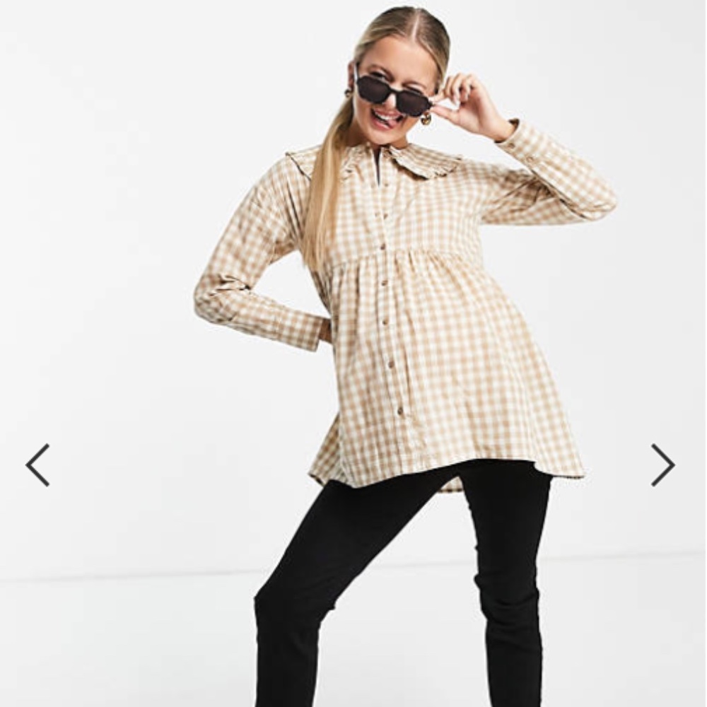 Violet Romance Maternity peter pan collar blouse in gingham